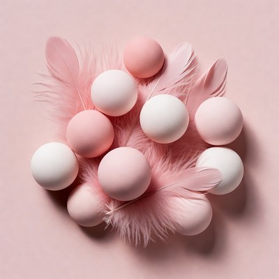 Pink and White Balls with Feathers