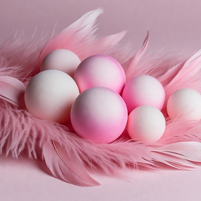 Pink and White Balls in Feathers