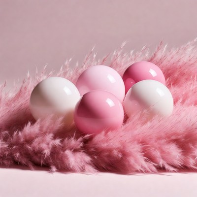 Pink and White Balloons on Fluffy Rug