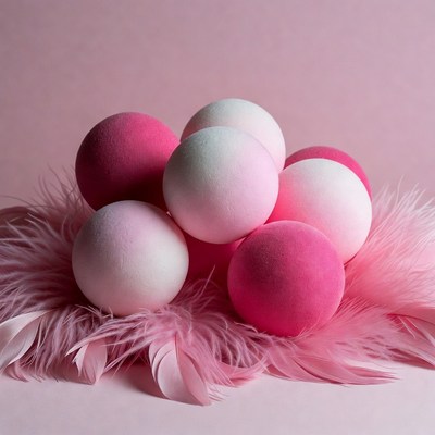 Pink and White Balls on Feathers