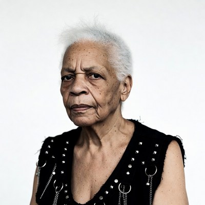 Elderly African-American woman in studded top