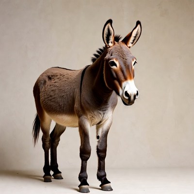 Donkey standing on white background