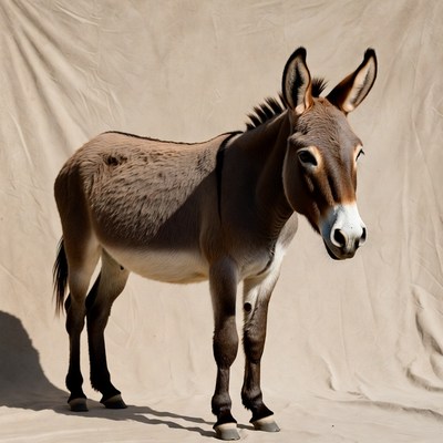 Donkey standing on beige background