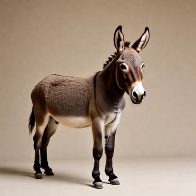 Donkey standing on beige background