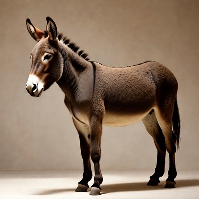 Donkey standing on isolated background