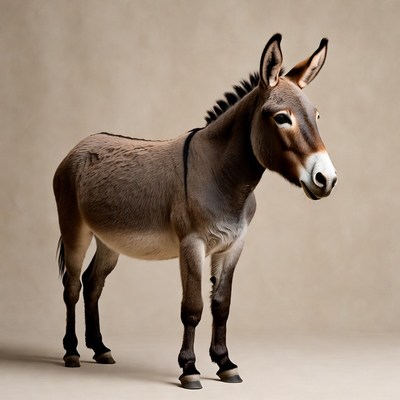 Donkey standing on beige background