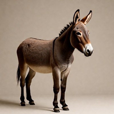 Donkey standing on beige background