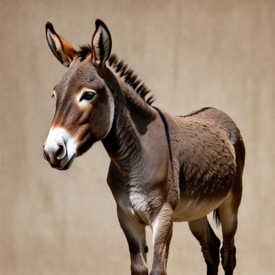 Donkey standing on beige background