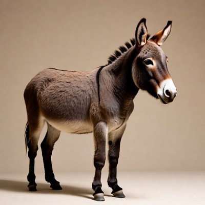 Donkey standing on beige background