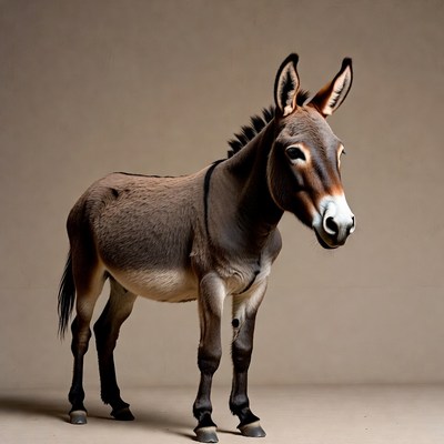 Donkey standing on beige background