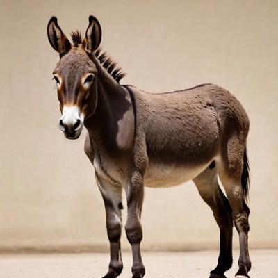 Baby donkey standing isolated