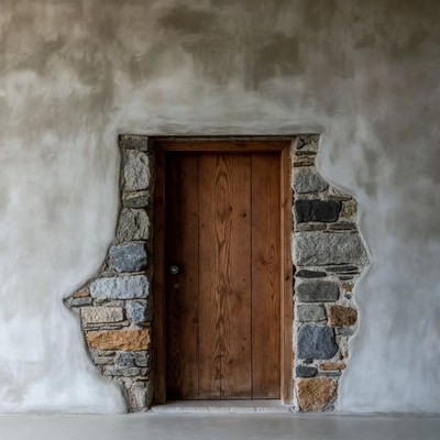 Wooden Door in Stone Wall