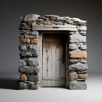 Old Stone Doorway with Wooden Door