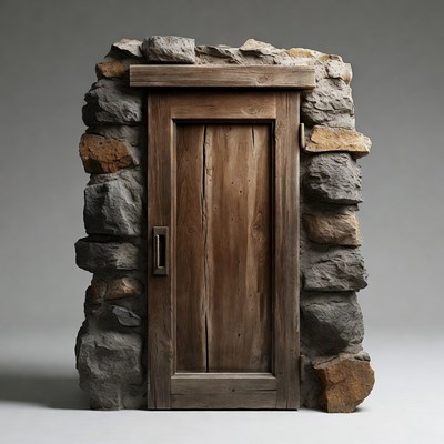 Rustic Wooden Door in Stone Wall