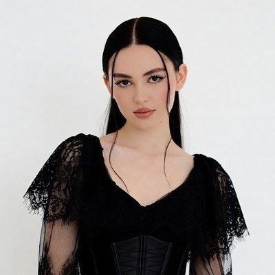 Woman in black lace corset dress