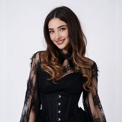 Woman in black lace corset dress