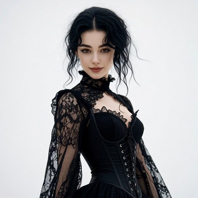 Woman in black lace corset gown