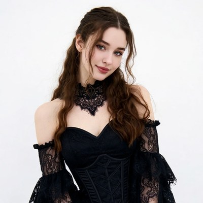 Woman in black lace gothic dress