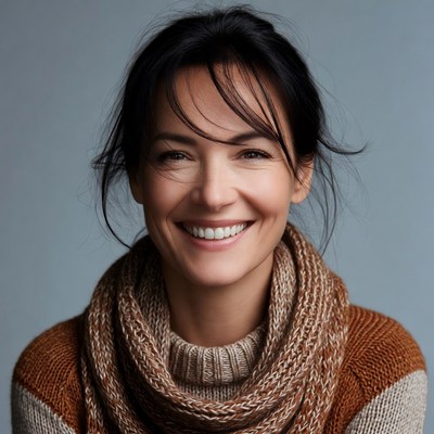 Smiling woman in brown scarf