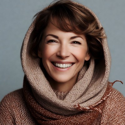 Smiling woman in hooded sweater