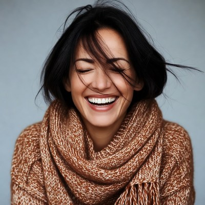 Smiling woman in brown scarf
