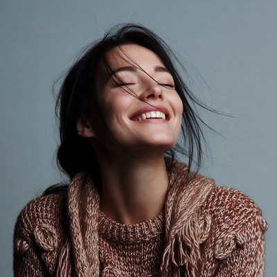 Smiling woman with flowing black hair