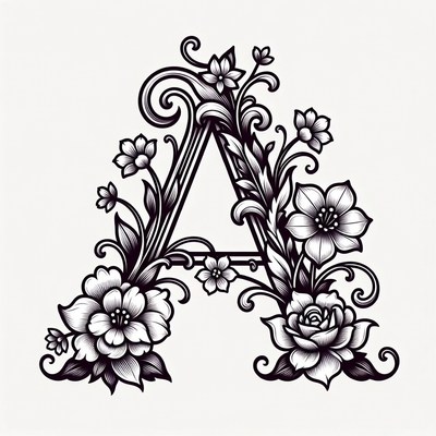 Ornate Floral Letter A Illustration