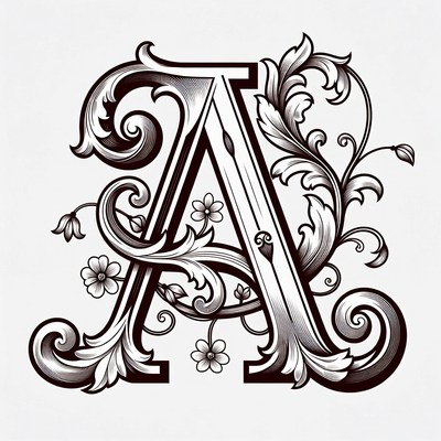 Ornate Letter A with Flowers
