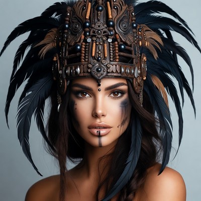 Woman in tribal feather headdress