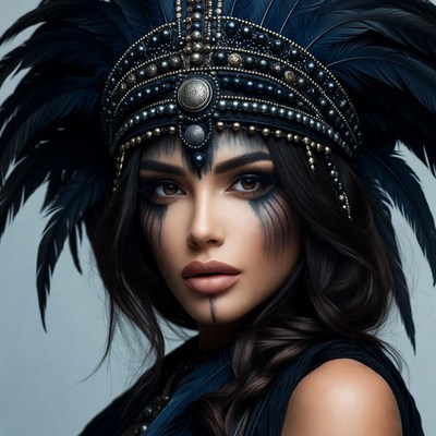 Woman in black feather headdress