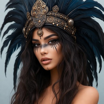 Woman in ornate feathered headdress