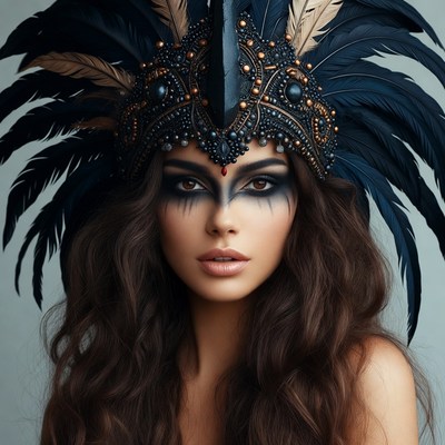 Woman wearing feathered headdress