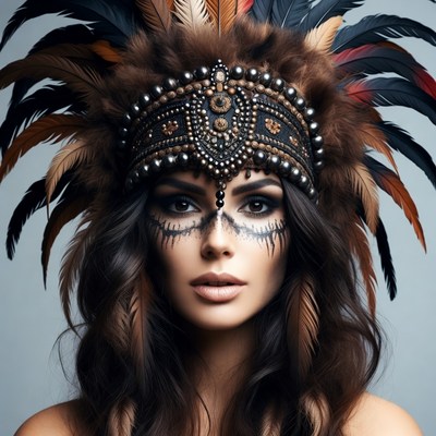 Woman in Native American headdress