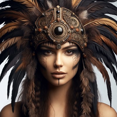 Woman in Native American Headdress
