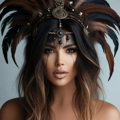 Woman in Native American Feather Headdress