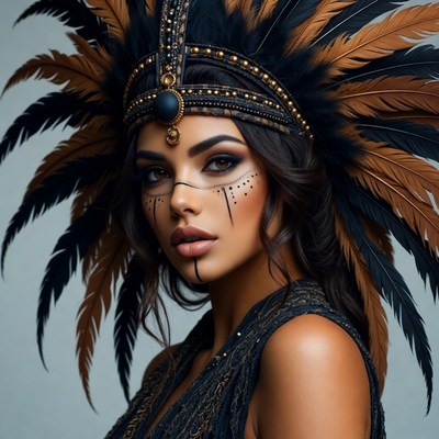 Woman in Native American headdress