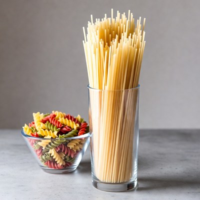 Spaghetti and Fusilli Pasta in Glass