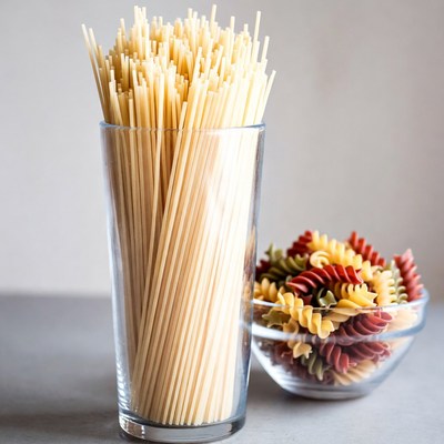 Spaghetti and Colored Fusilli Pasta