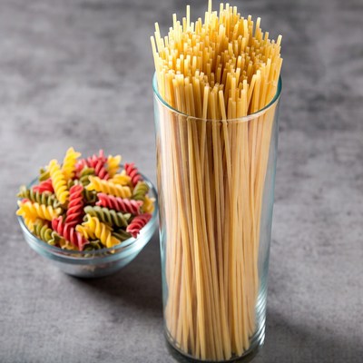 Spaghetti and Colored Fusilli Pasta