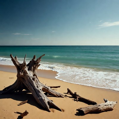 Driftwood on sandy beach