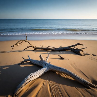 Driftwood on sandy beach