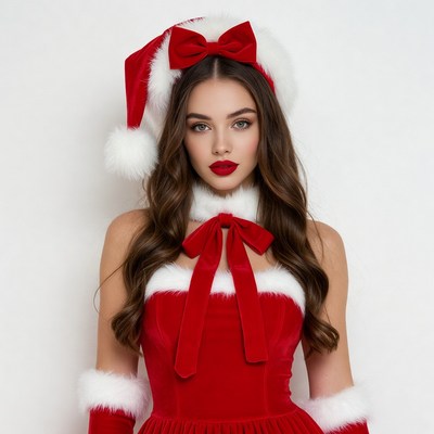 Woman in red Santa hat and dress