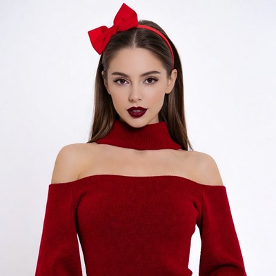 Woman with red bow headband