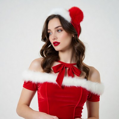 Woman in red Santa dress with headband