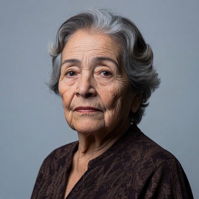 Elderly woman with gray hair