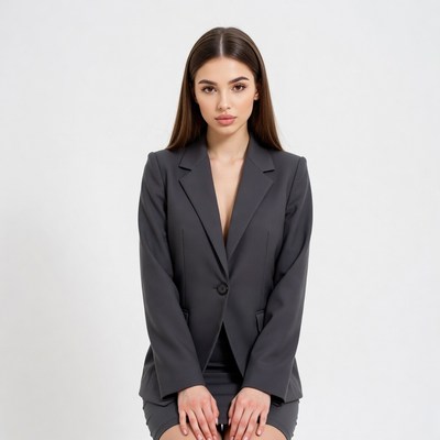 Woman in gray blazer suit