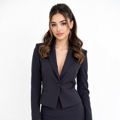 Beautiful woman in black blazer suit