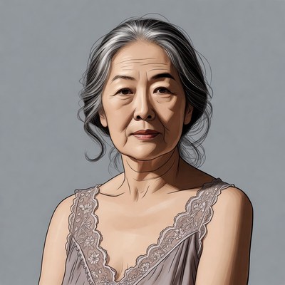 Elderly Asian woman in lace nightgown