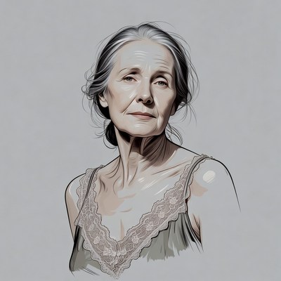 Elderly woman in lace camisole