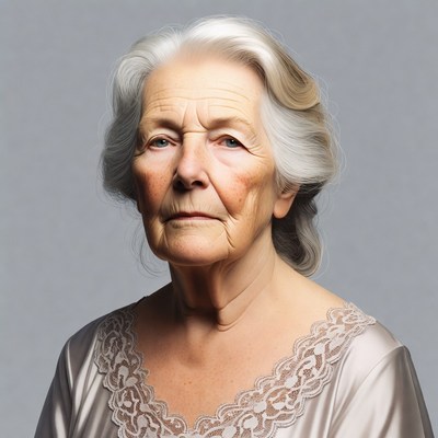 Elderly woman in lace nightgown